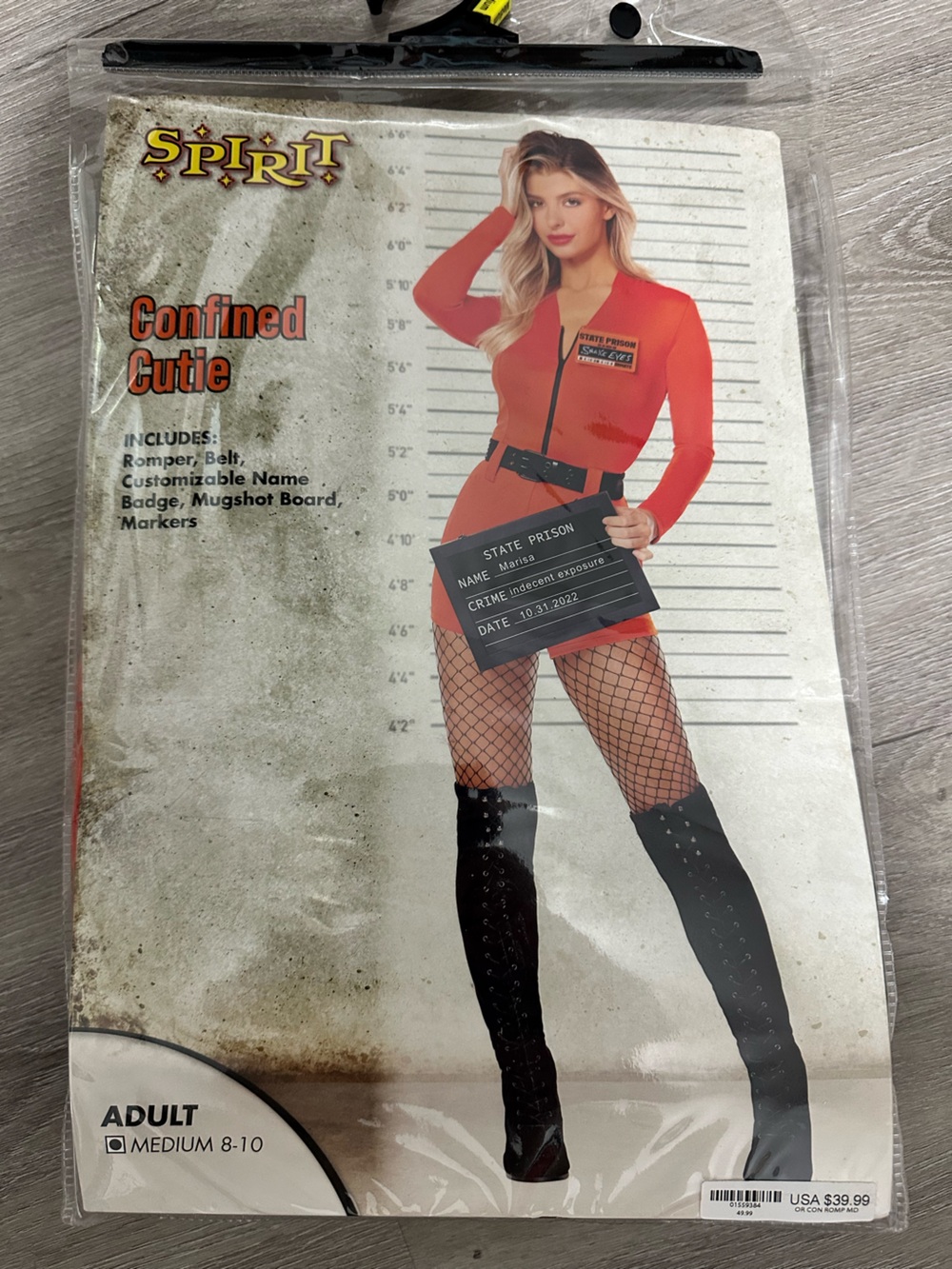 Spirit Women's Confined Cutie Inmate Halloween Costume M (8-10)(no marker inc)